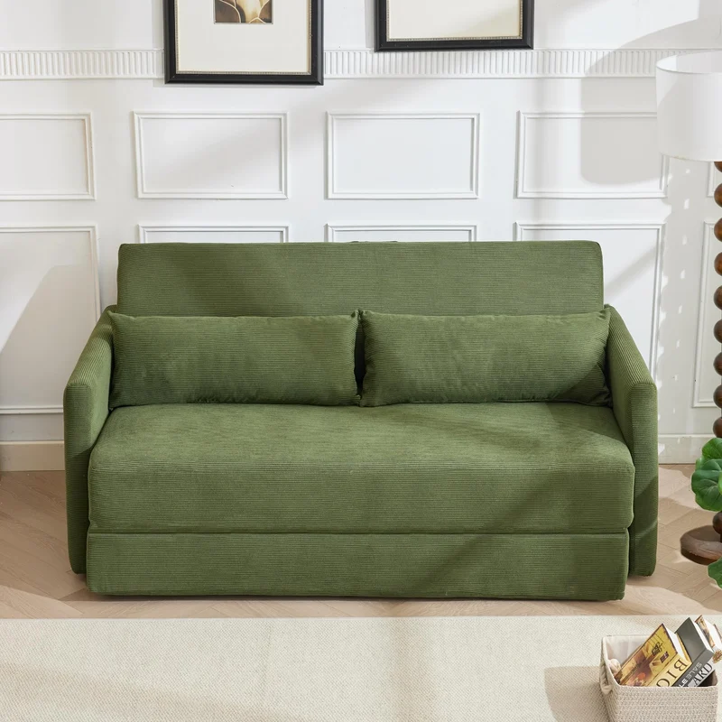 Canapé convertible 165 x 92 x 82 cm, canapé lit 2 places avec matelas en mousse, tissu velours côtelé, canapé compressible pliable 2 en 1 avec poches latérales - Idéal pour les petits espaces, Vert