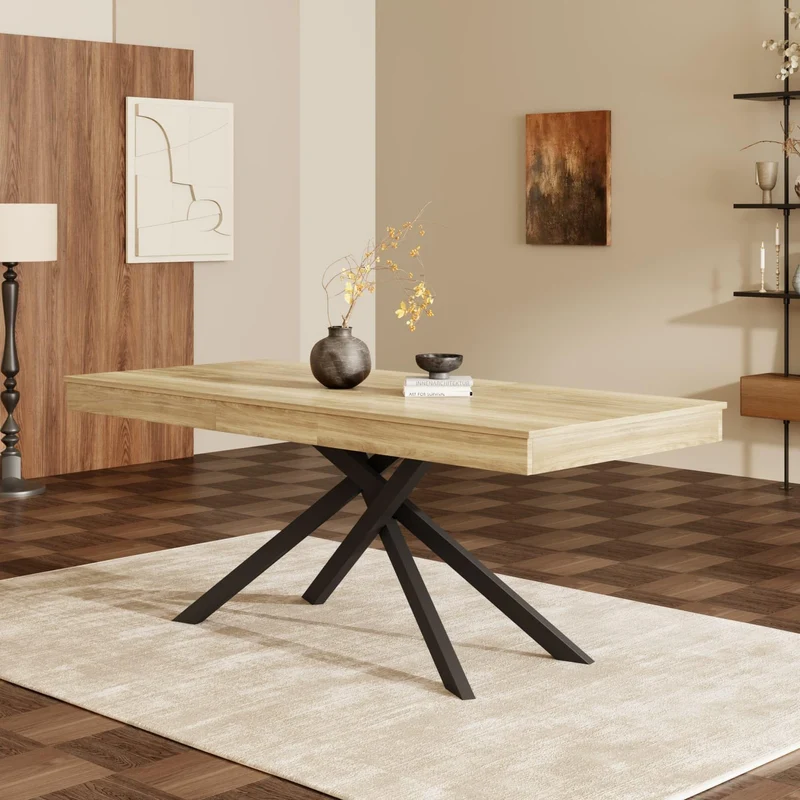 EURHCIO Table à Manger Extensible 140-180x80x76cm,Table Salle à Manger Rectangulaire pour 6 à 8 Personnes,Pieds en Métal,pour Cuisine Salon (Brun)