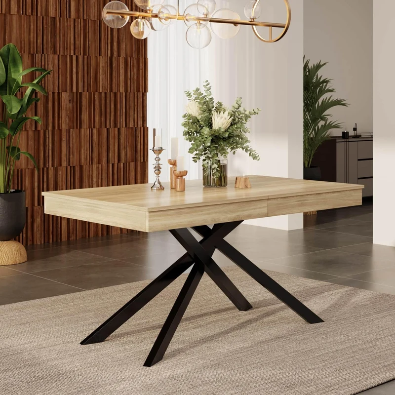 EURHCIO Table à Manger Extensible 140-180x80x76cm,Table Salle à Manger Rectangulaire pour 6 à 8 Personnes,Pieds en Métal,pour Cuisine Salon (Brun)
