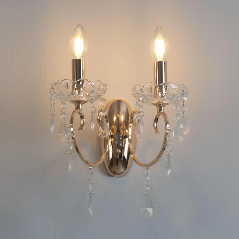 KOSILUM - Applique 2 bras cristal baroque pampilles or rose - Pavia - Lumière Blanc Chaud Eclairage Salon Chambre Cuisine Couloir - - - E14 - IP20