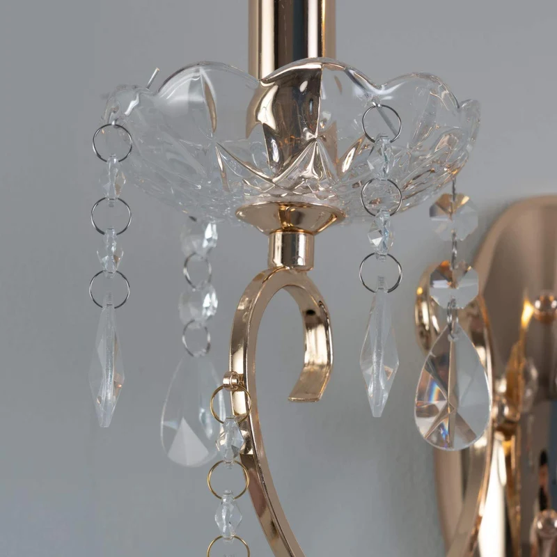 KOSILUM - Applique 2 bras cristal baroque pampilles or rose - Pavia - Lumière Blanc Chaud Eclairage Salon Chambre Cuisine Couloir - - - E14 - IP20