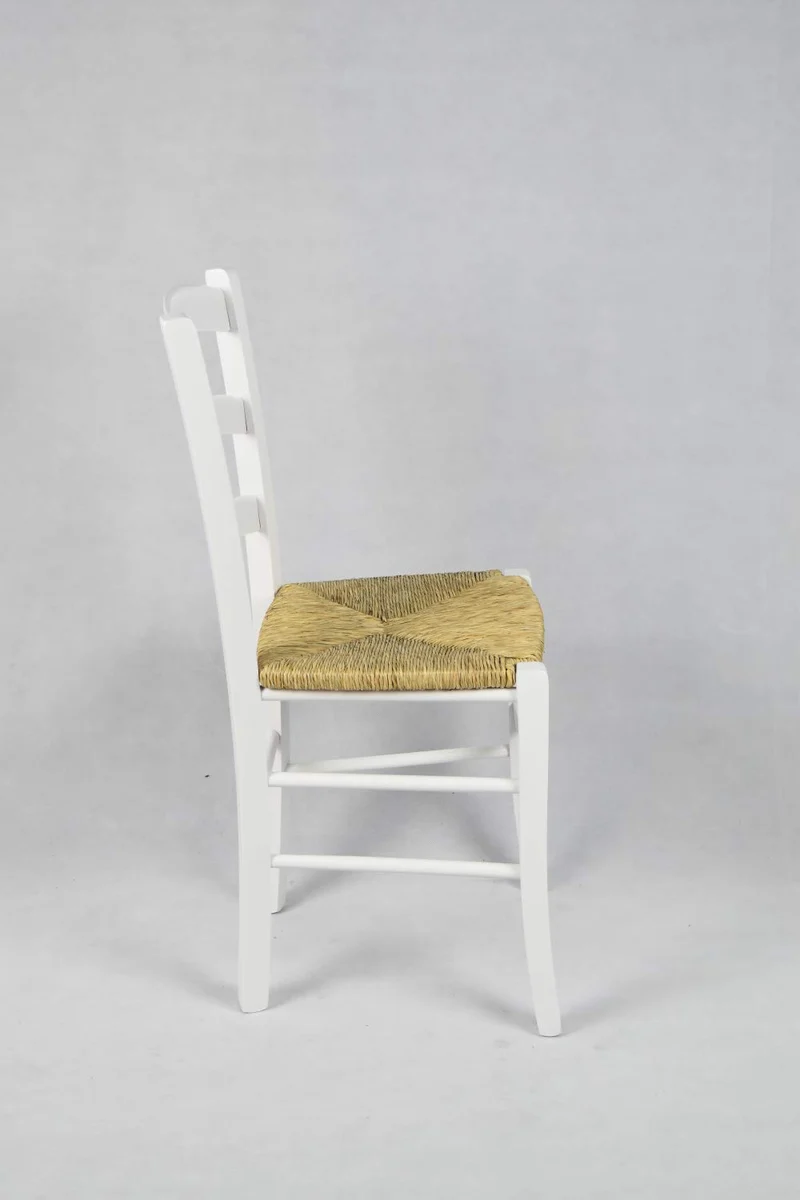 t m c s Tommychairs - Set 4 chaises Venezia pour Cuisine, Bar et Salle à Manger, Robuste Structure en Bois de hêtre laqué en Couleur Blanc et Assise en Paille