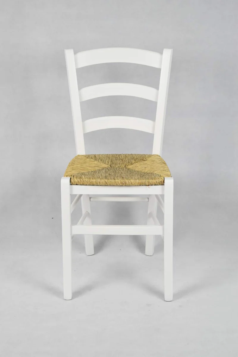 t m c s Tommychairs - Set 4 chaises Venezia pour Cuisine, Bar et Salle à Manger, Robuste Structure en Bois de hêtre laqué en Couleur Blanc et Assise en Paille