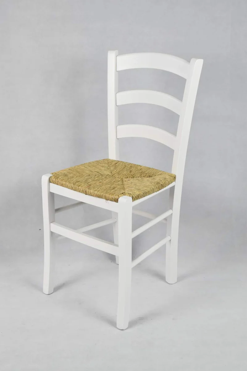 t m c s Tommychairs - Set 4 chaises Venezia pour Cuisine, Bar et Salle à Manger, Robuste Structure en Bois de hêtre laqué en Couleur Blanc et Assise en Paille