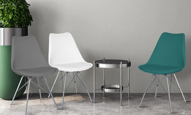 SAMPUR - Chaise Épura Design Rétro Scandinave de Salle à Manger et Bureau | Siège de Salon avec Coussin Intégré | Rembourrée avec Pieds en Acier - Bleu Canard