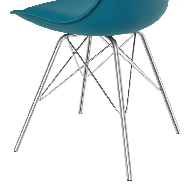 SAMPUR - Chaise Épura Design Rétro Scandinave de Salle à Manger et Bureau | Siège de Salon avec Coussin Intégré | Rembourrée avec Pieds en Acier - Bleu Canard