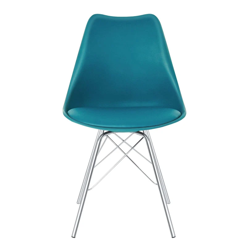 SAMPUR - Chaise Épura Design Rétro Scandinave de Salle à Manger et Bureau | Siège de Salon avec Coussin Intégré | Rembourrée avec Pieds en Acier - Bleu Canard