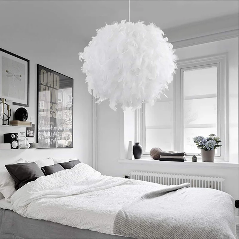 iDEGU Lustre Suspension Ø 30cm Lustre Plume Blanche Suspension Luminaire pour Chambre