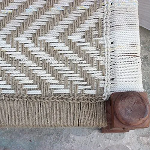 A.S Industries Banc indien en bois massif Charpai Khat Manjhi tissé Charpoy Canapé-lit marron blanc pour décoration d'intérieur