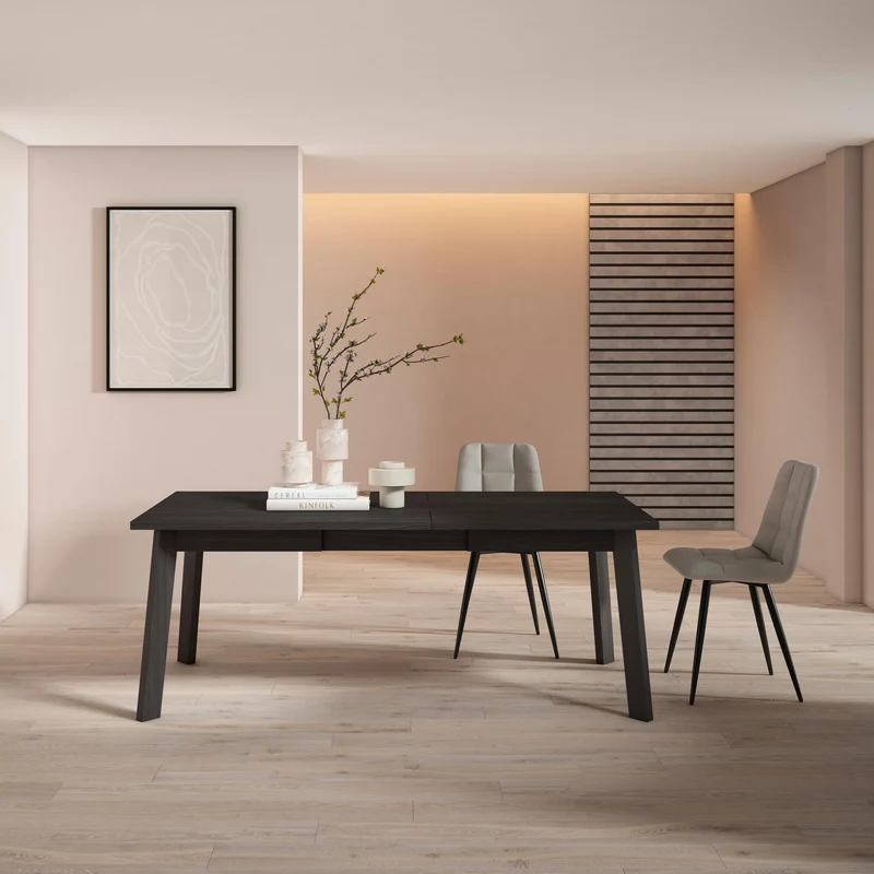 Skraut Home | Table à Manger | Meuble Salle à Manger | 200 | pour 10 Personnes | Pieds en Bois | Style Moderne | Noir