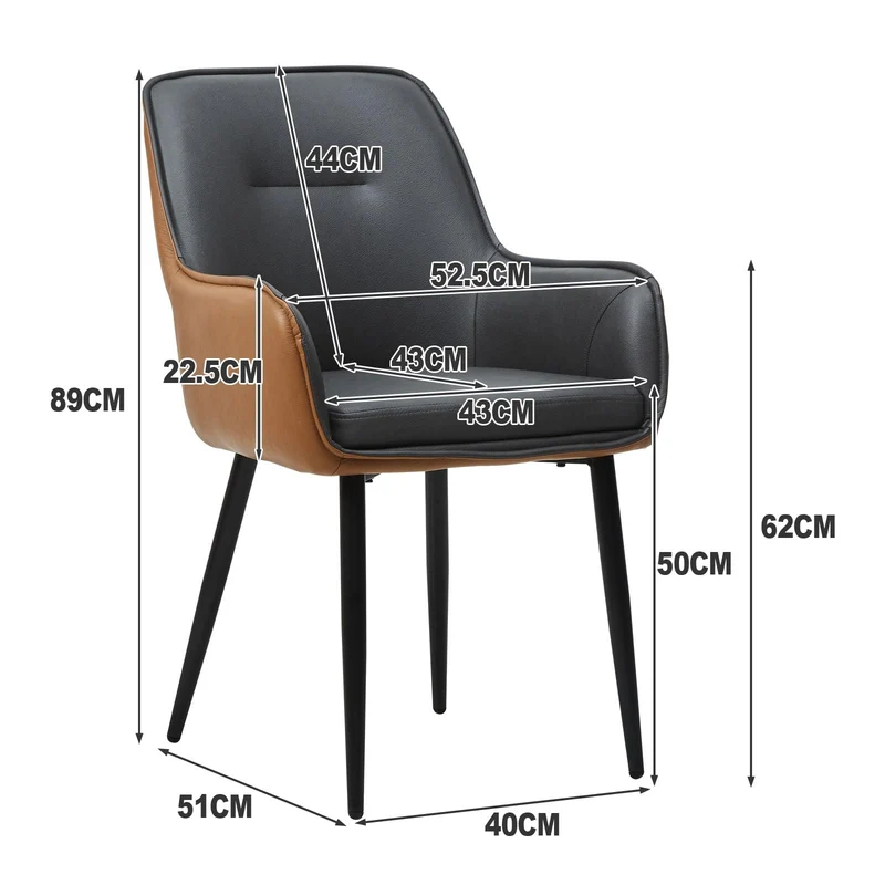 LEMROE Lot de 2 chaises de salle à manger en cuir avec dossier et accoudoirs - Chaises de salle à manger rembourrées avec pieds en métal (gris et marron)