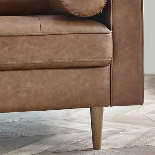 Julian Bowen Henley Canapé 3 Places en Similicuir Marron, Bois, 3 Seater