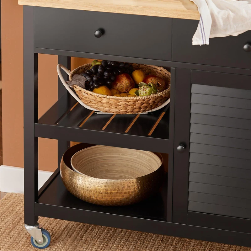SoBuy Desserte de Cuisine Roulante Chariot de Service Multi-rangements Buffet Armoire de Cuisine, 1 Porte, 1 Grand Tiroir et 3 Crochets, 105x40x85.5 cm, Noir, FKW115-SCH