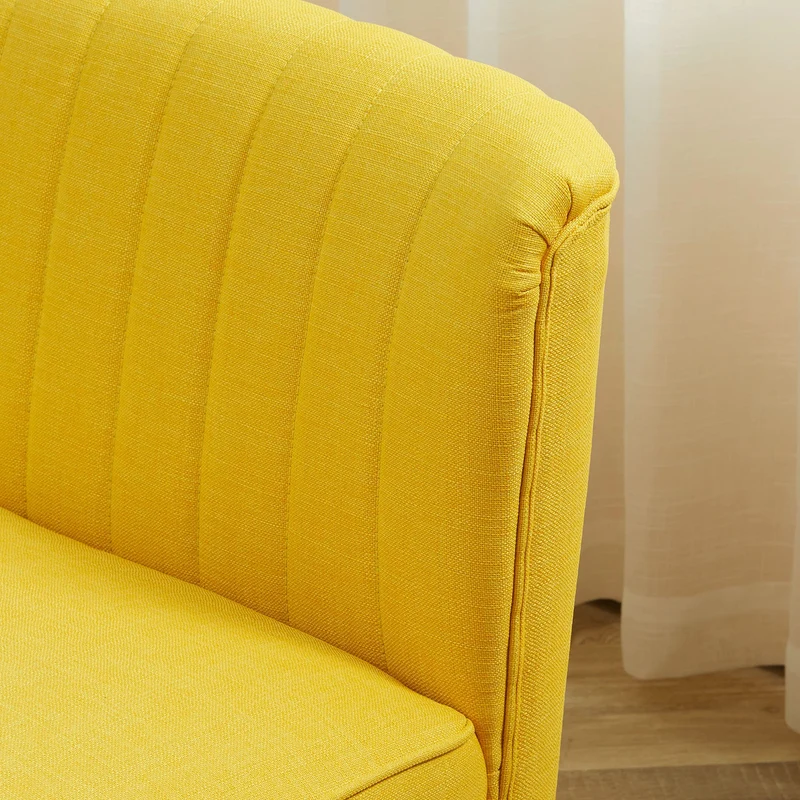HOMCOM Canapé 2 Places en Tissu Canapé rembourré Canapé Double Siège Canapé Lounge Bois Mousse Jaune 117 x 56,5 x 77 cm