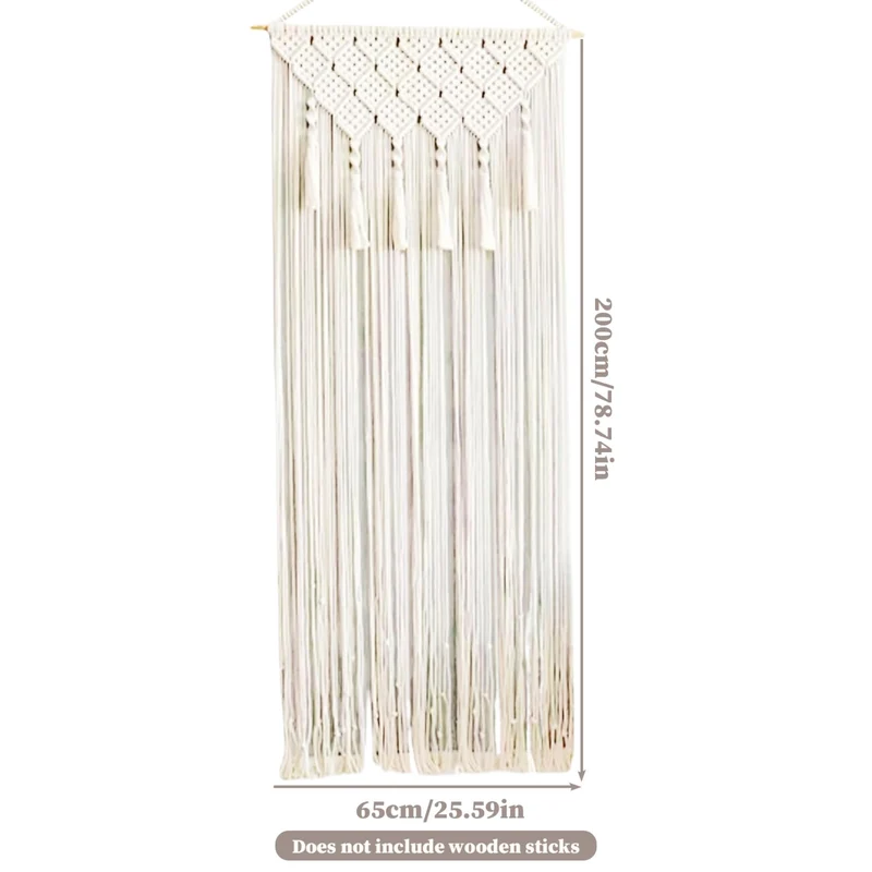 Macrame murd suspendu, décor de salle boho décoration murale de macrame 26x79 pouces rideau de porte macrame de coton avec gland, art mural boho tissé, pendaison murale de tapisserie pour portes, déc