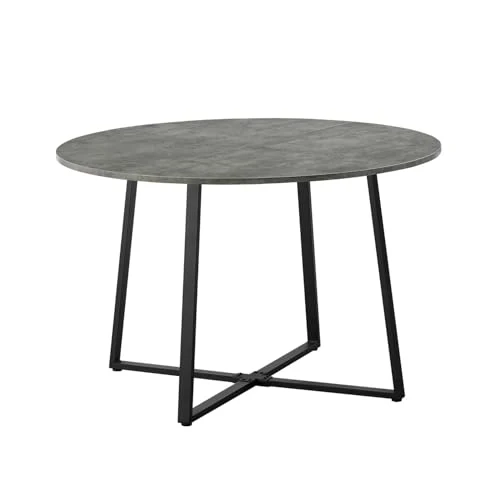 DUBI Möbel Table à manger Noa 11216-US-BETO - Ronde - 110 x 110 cm - Table de salle à manger - Table en bois pour cuisine, salle à manger - Design industriel moderne - Aspect béton