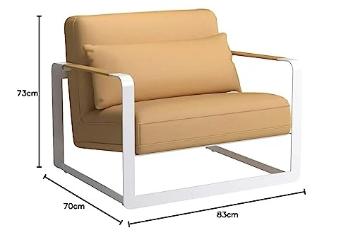 TUONI Banker Fauteuil, Métal Simili Cuir, Cappuccino/Blanc, 70 x 83 x 73 cm