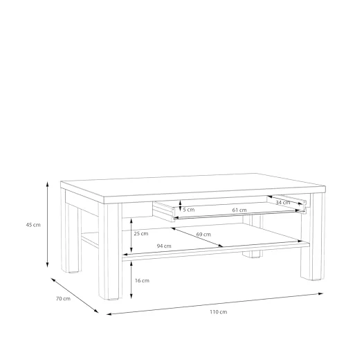 Forte Möbel Forte Havanna Table Basse Vieilli 110 x 45 x 70 cm, Bois d'ingénierie Métal Plastique, Vieux chêne, 110 x 45 x 70 cm