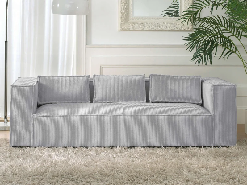 Lisa Design - Canapé Stella en Velours Côtelé - Sofa Gris Clair 3 Places - Salon