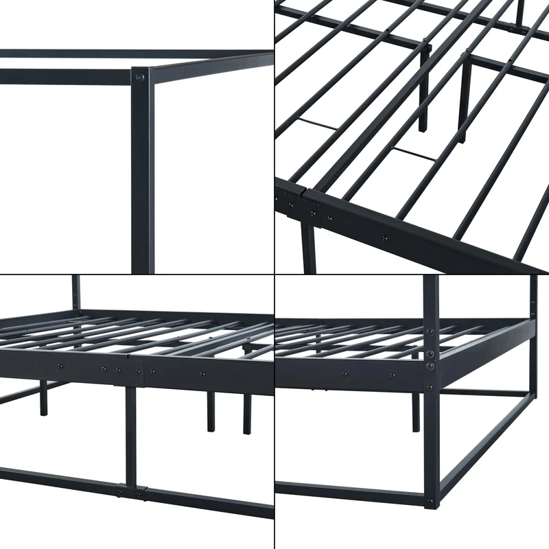 [en.casa] Lit à Baldaquin Style Intemporel Cadre de Lit Double avec Lattes Métalliques pour 2 Personnes Lit Design Industriel 2 Places Capacité 200 kg Métal 140 x 200 cm Noir