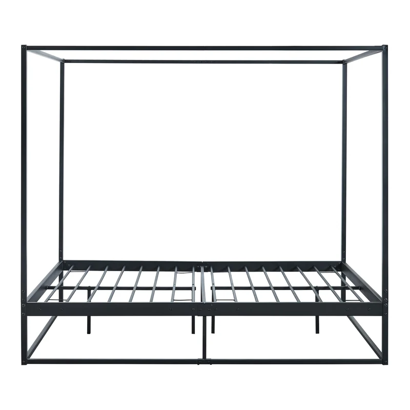 [en.casa] Lit à Baldaquin Style Intemporel Cadre de Lit Double avec Lattes Métalliques pour 2 Personnes Lit Design Industriel 2 Places Capacité 200 kg Métal 140 x 200 cm Noir