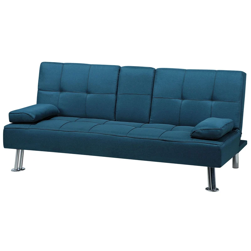 Canapé Clic Clac Convertible 3 Places en Tissu Bleu avec Pieds Argentés Design Ultra Moderne pour Salon Confortable Beliani