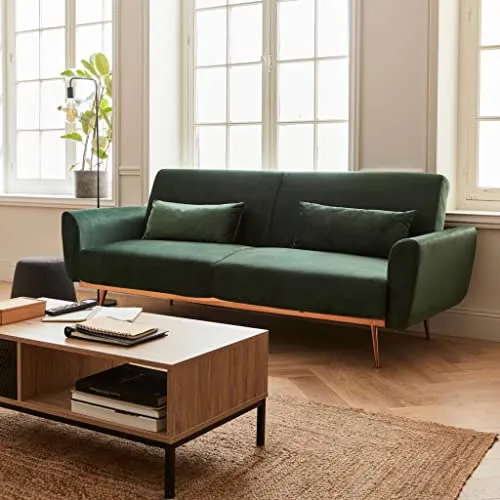Alice's Home - Canapé Convertible Design en Velours - Oskar - 2-3 Places scandinave Droit avec Pieds Fins Or Rose
