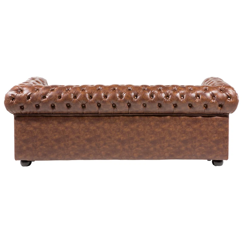 Canapé 3 Places en Cuir PU Marron Doré Assise Rembourrée Large Dossier Chesterfield