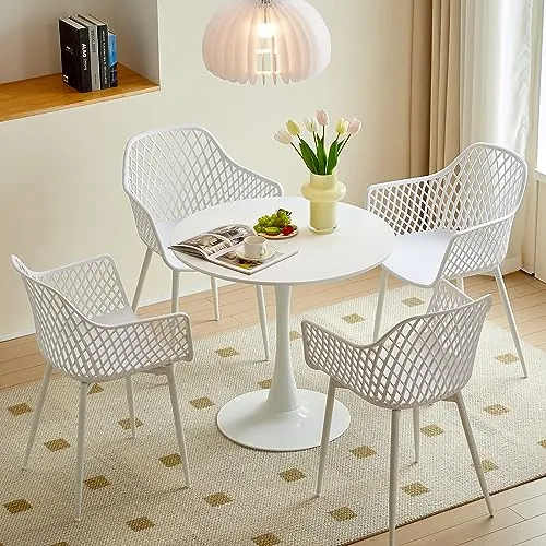 ReseeZac Table à manger ronde, table à manger de cuisine, table à manger pour 2 à 4 personnes, pour salon, salle à manger, bureau, 80 x 80 x 73 cm, plateau de table design interrompu, blanc