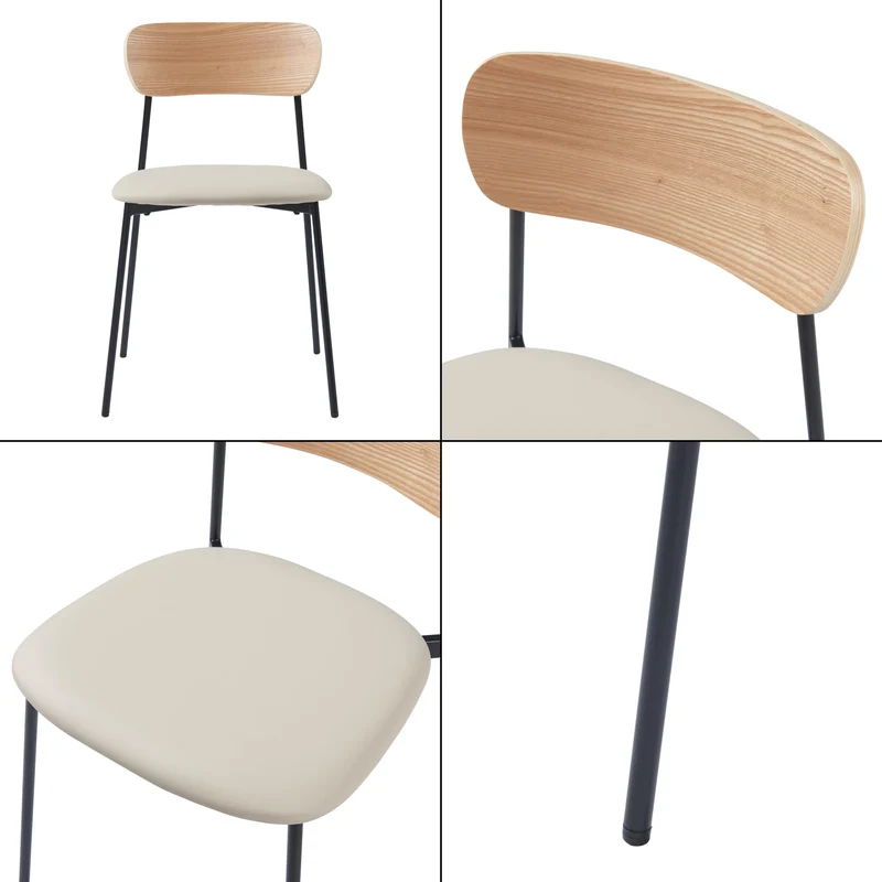 [en.casa] Lot de 2 Chaises de Salle à Manger Ensemble de 2 Chaises Set de 2 Chaises Écolier Simili Contreplaqué Métal 78 x 45 x 48 cm Beige Noir Effet Bois