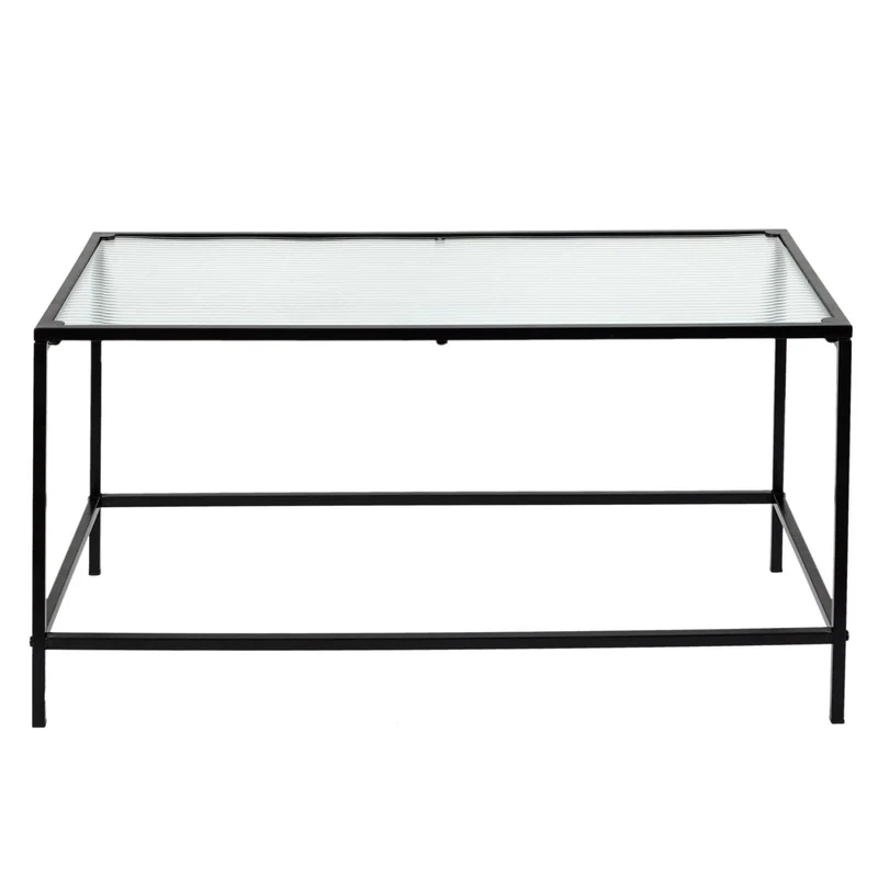 HOME DECO FACTORY HD7193 Table Basse Rosa Texture Repas Meuble Salon Salle à Manger, Métal, Noir-Verre, 80x40x40 cm