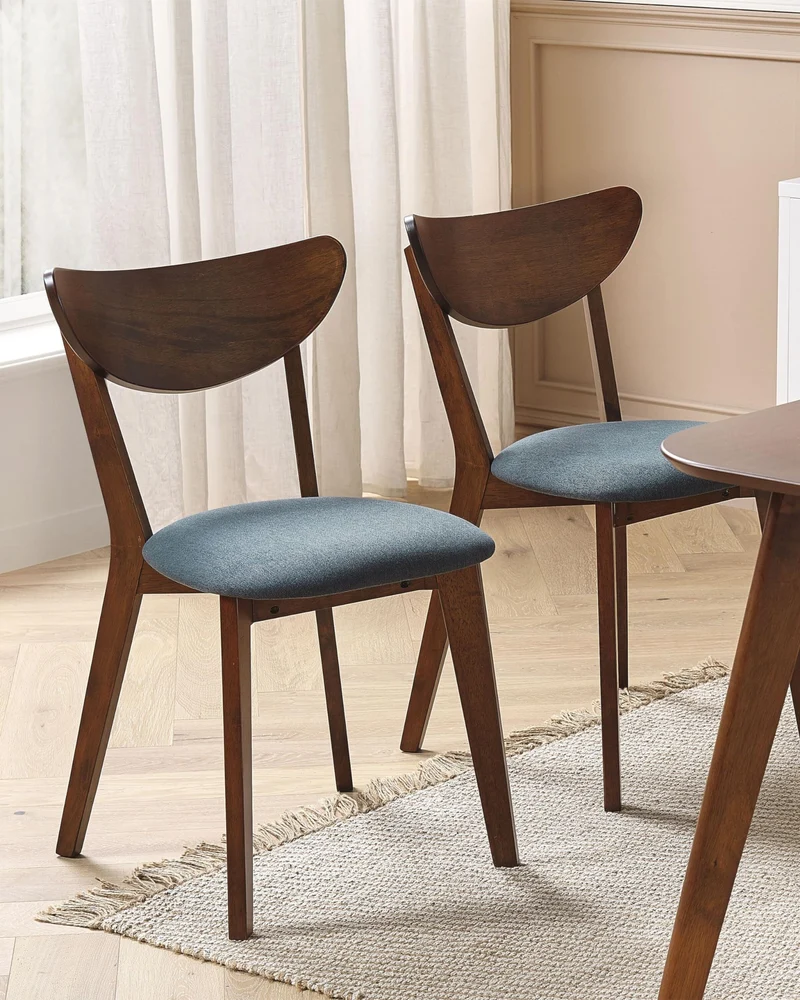 Lot de 2 Chaises de Salle à Manger en Bois d'Hévéa Foncé et Polyester Gris Erie
