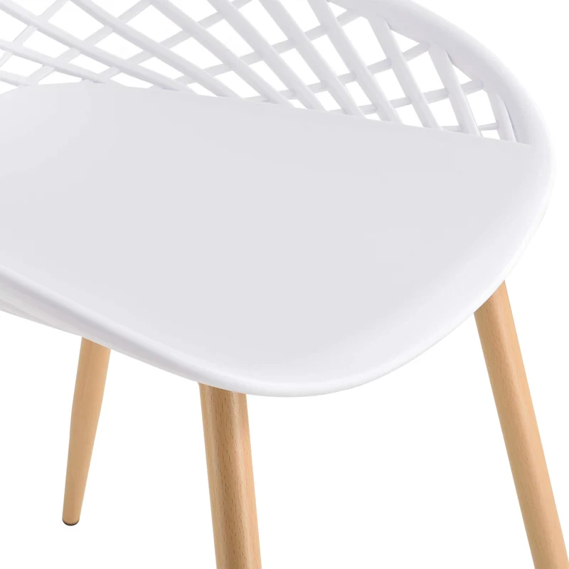 Set de 2 Chaises Designs Chaise de Salle à Manger Siège en Plastique Pieds en Métal Effet Hêtre Couleur Blanche et Effet Hêtre 83 cm