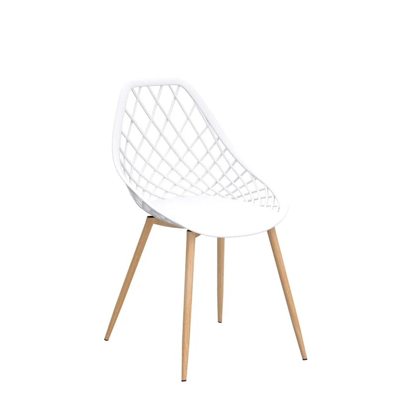 Set de 2 Chaises Designs Chaise de Salle à Manger Siège en Plastique Pieds en Métal Effet Hêtre Couleur Blanche et Effet Hêtre 83 cm
