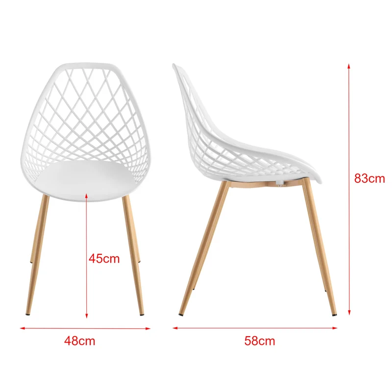 Set de 2 Chaises Designs Chaise de Salle à Manger Siège en Plastique Pieds en Métal Effet Hêtre Couleur Blanche et Effet Hêtre 83 cm