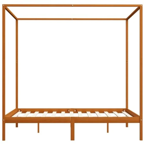 Annlera Cadre de lit à baldaquin en pin massif marron miel 160 x 200 cm