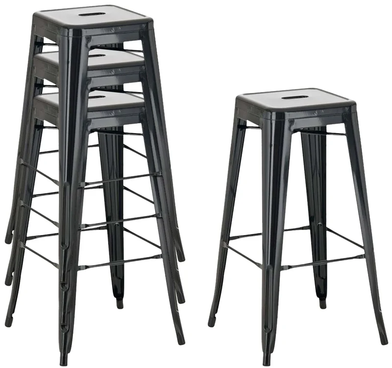 CLP Tabouret de Bar Joshua - Tabouret de Bar Industriel Empilable et Robuste - Repose-Pied Structure à 4 Pieds - Hauteur Siège 77 cm - Couleurs, Couleur:Noir