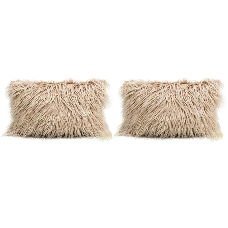 Dricar Coussin Fausse Fourrure, Lot de 2 Housse de Coussin 30x50cm de Canapé en Fausse Fourrure Deluxe Décoratif Maison Chambre Lit Super Doux Peluche Mongolie Taie d'oreiller(Marron)