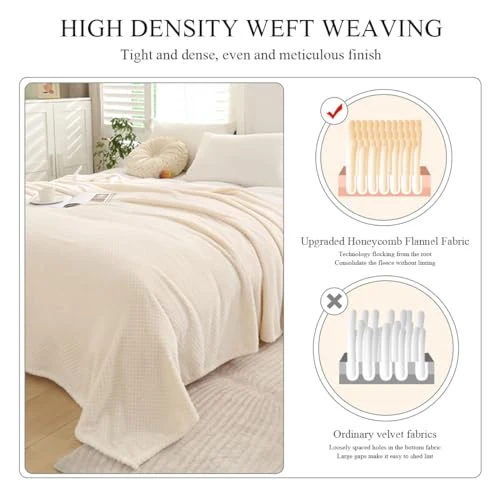 LumiSyne Plaid Couverture en Nid d'abeille Gaufre Couleur Unie Flanelle De Luxe 4 Tailles Disponibles Doux Chaud Couverture Douillette Jetés De Lit Jeté De Canapé Couvre-Lit Décorative 2000×230cm
