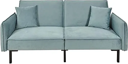 Canapé Convertible Effet Velours - 198 x 90 x 83 cm. - Vert de Gris