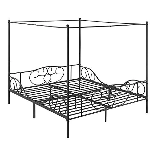 Lit à Baldaquin Design en Métal Solide Lit Double Stylé Lattes Métalliques Acier Laqué 180 x 200 cm Noir Mat