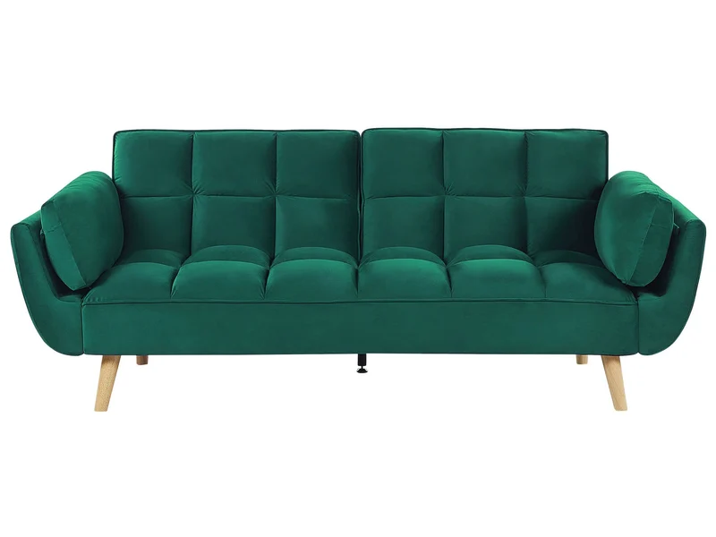 Canapé Lit Clic Clac Convertible 3 Places en Velours Vert avec Pieds en Bois Idéal pour Salon ou Chambre d'Amis au Style Rétro et Scandinave Beliani