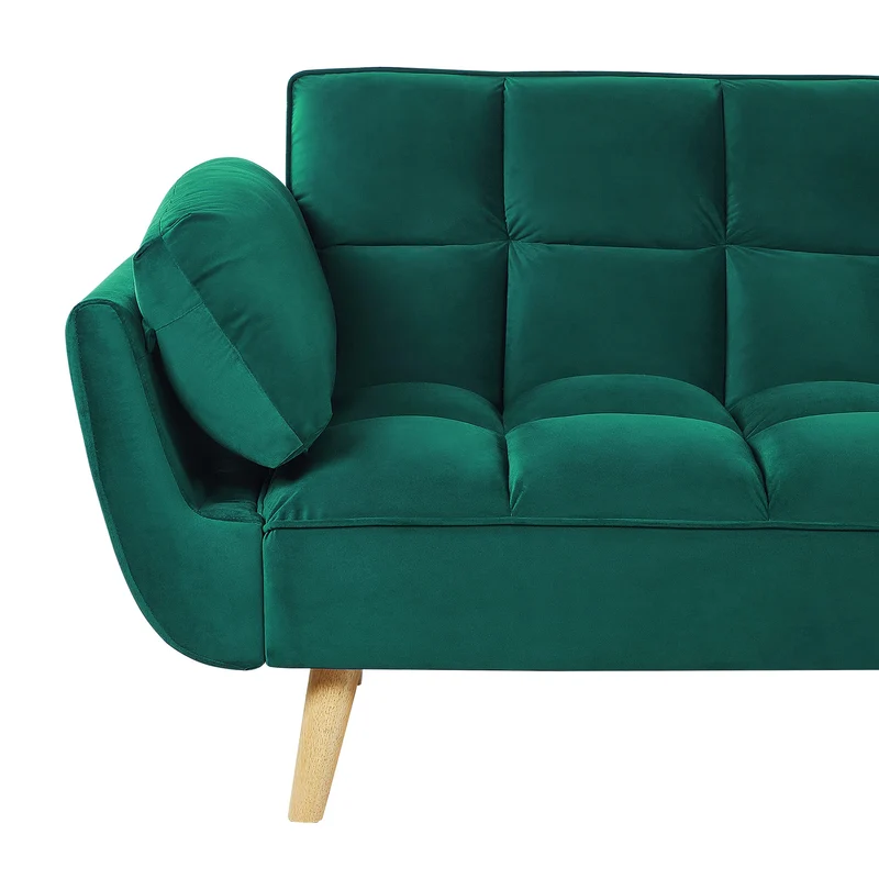 Canapé Lit Clic Clac Convertible 3 Places en Velours Vert avec Pieds en Bois Idéal pour Salon ou Chambre d'Amis au Style Rétro et Scandinave Beliani