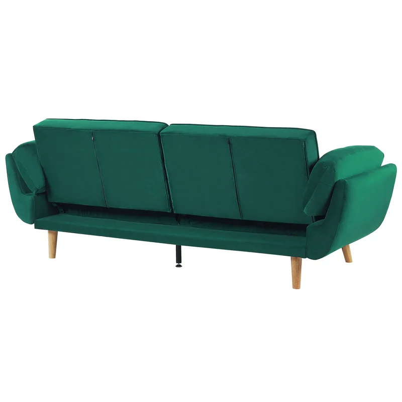 Canapé Lit Clic Clac Convertible 3 Places en Velours Vert avec Pieds en Bois Idéal pour Salon ou Chambre d'Amis au Style Rétro et Scandinave Beliani