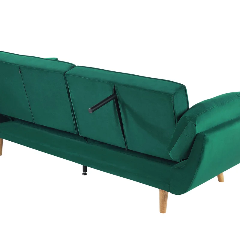 Canapé Lit Clic Clac Convertible 3 Places en Velours Vert avec Pieds en Bois Idéal pour Salon ou Chambre d'Amis au Style Rétro et Scandinave Beliani