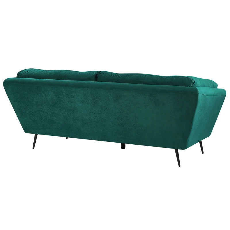 Canapé 3 Places Rembourré en Velours Vert Foncé avec Piètement Noir et Coussins Capitonnés Très Confortable pour Salon Glamour et Rétro Beliani