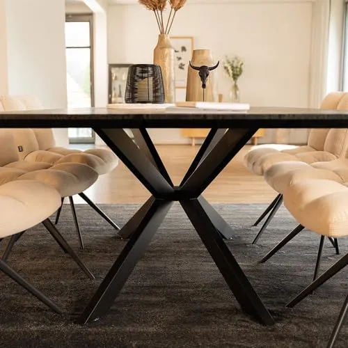 HOME DELUXE Table à manger carrée AVENCIA avec base étoile - Chêne foncé 160 x 100 cm - avec structure en métal noir | Table de cuisine, salle à manger, table de salle à manger