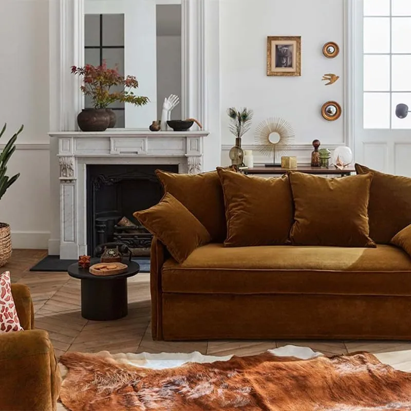 Moment Home Canapé 3 Places Convertible, Grand Confort, Made in France, Déhoussable,Velours Bronze, Couchage 140 Express Quotidien, Auguste