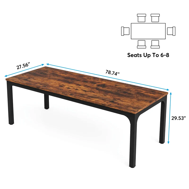 Tribesigns Table de Salle à Manger Industrielle de 200 x 70 x 75 cm, Table de Cuisine pour 6 à 8 Personnes, Table de Salle à Manger Rectangulaire pour Salle à Manger, Cuisine, Salon, Marron Rustique