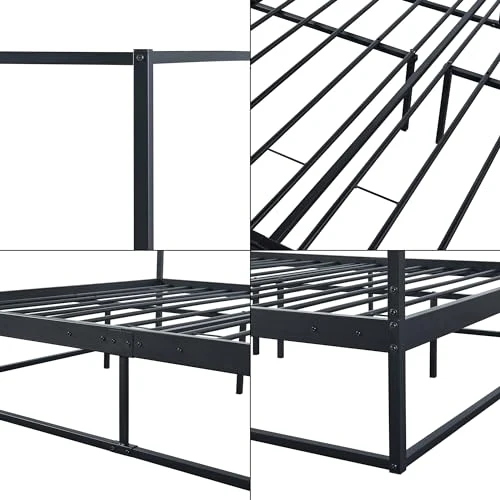 [en.casa] Lit à Baldaquin Style Intemporel Cadre de Lit Double avec Sommier à Lattes pour 2 Personnes Lit Design Industriel 2 Places Capacité 200 kg Métal 160 x 200 cm Noir